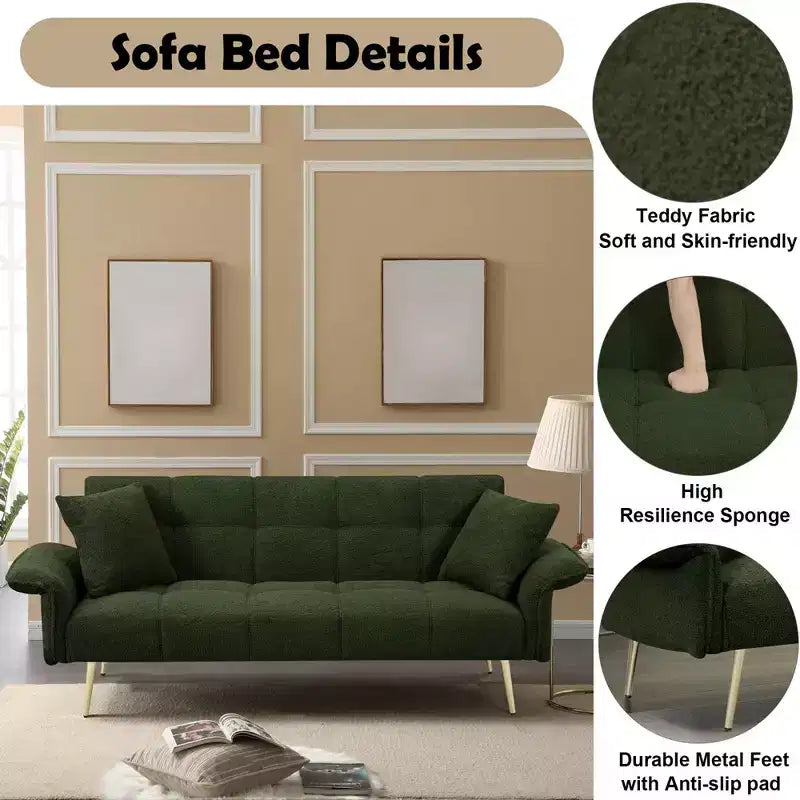 WhizMax Sofá Cama Convertible, Futón Tapizado en Terciopelo, Sofá Cama Plegable, Cama de Día para Sala de Estar o Dormitorio