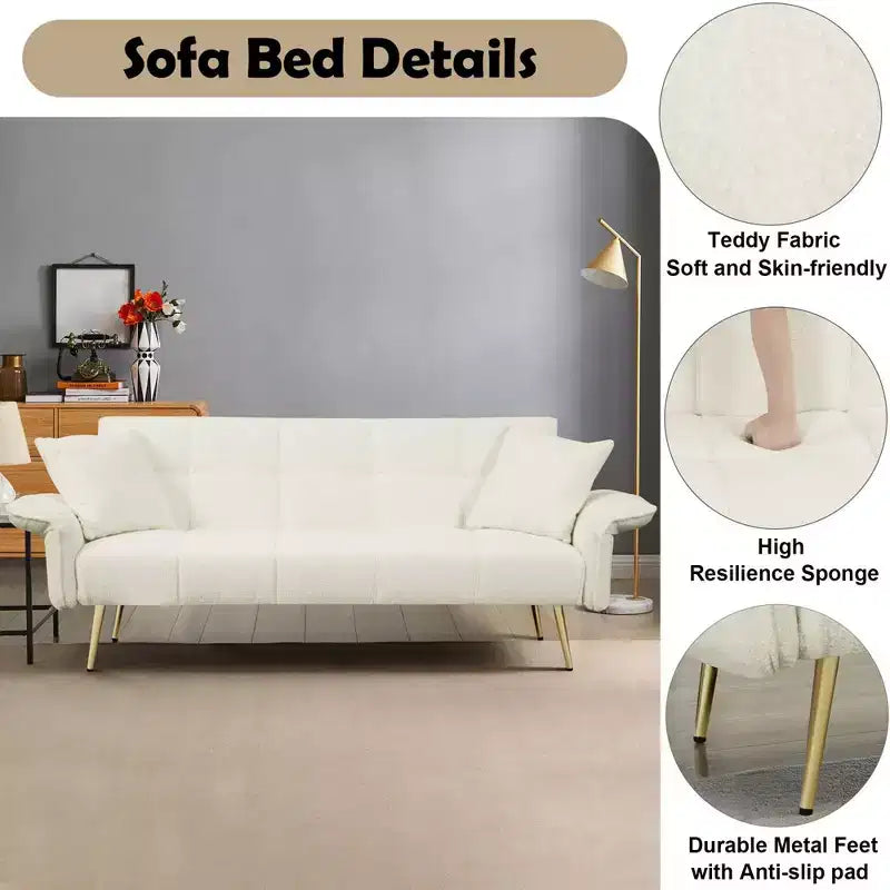 WhizMax Sofá Cama Convertible, Futón Tapizado en Terciopelo, Sofá Cama Plegable, Cama de Día para Sala de Estar o Dormitorio