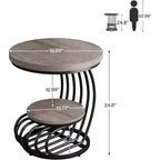 Mesa auxiliar redonda Lantine de 2 niveles, mesa auxiliar con estante de almacenamiento, mesa auxiliar con estructura de metal en forma de arco para sala de estar, dormitorio
