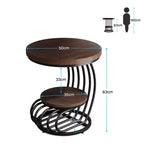 Mesa auxiliar redonda Lantine de 2 niveles, mesa auxiliar con estante de almacenamiento, mesa auxiliar con estructura de metal en forma de arco para sala de estar, dormitorio