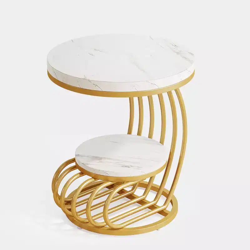 Lantine 2-tier Round End Table, Side Table with Storage Shelf, Metal Arc-Shaped Frame Accent Table for Living Room, Bedroom
