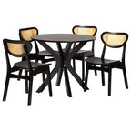 Juego de comedor de 5 piezas Baxton Studio Giuliana de madera y ratán tejido de mediados de siglo
