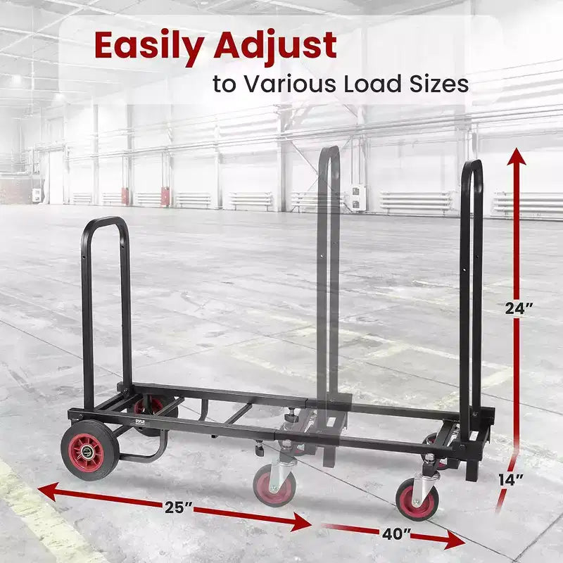 Pyle Carro Utilitario Portátil - Carro Múltiple Plegable Ajustable 8 en 1, Carretilla de Mano/Dolly/Plataforma (PKEQ38) - Negro