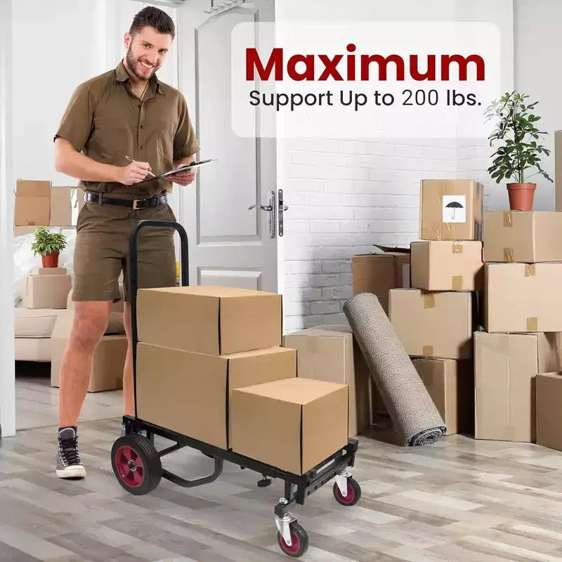 Pyle Carro Utilitario Portátil - Carro Múltiple Plegable Ajustable 8 en 1, Carretilla de Mano/Dolly/Plataforma (PKEQ38) - Negro