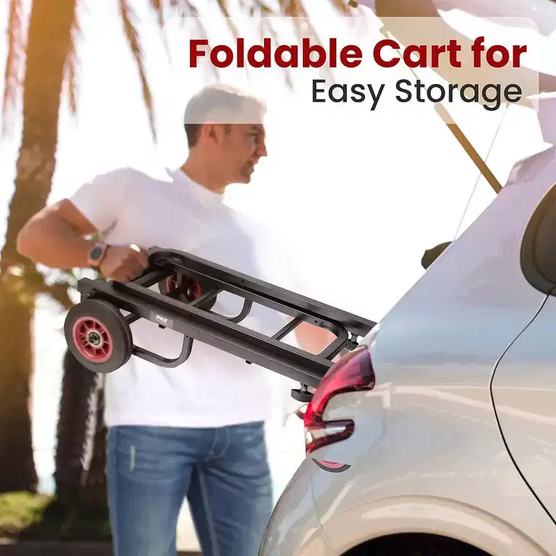 Pyle Carro Utilitario Portátil - Carro Múltiple Plegable Ajustable 8 en 1, Carretilla de Mano/Dolly/Plataforma (PKEQ38) - Negro