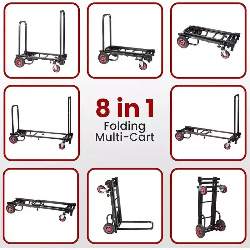 Pyle Carro Utilitario Portátil - Carro Múltiple Plegable Ajustable 8 en 1, Carretilla de Mano/Dolly/Plataforma (PKEQ38) - Negro