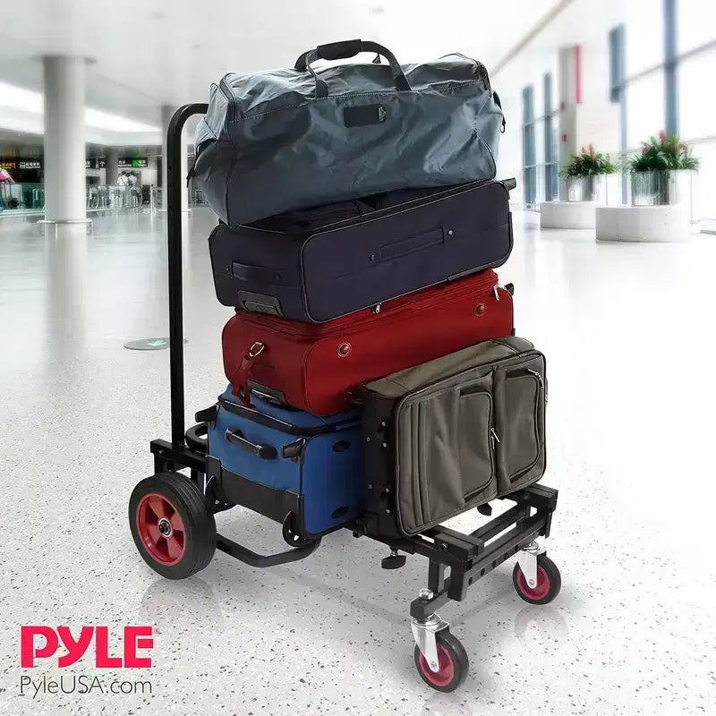 Pyle Carro Utilitario Portátil - Carro Múltiple Plegable Ajustable 8 en 1, Carretilla de Mano/Dolly/Plataforma (PKEQ38) - Negro