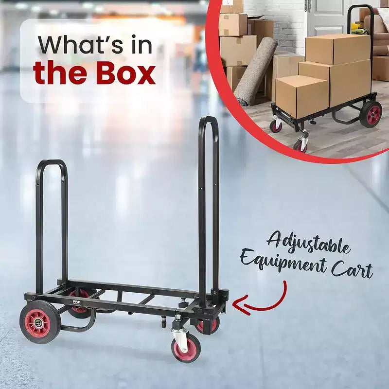 Pyle Carro Utilitario Portátil - Carro Múltiple Plegable Ajustable 8 en 1, Carretilla de Mano/Dolly/Plataforma (PKEQ38) - Negro