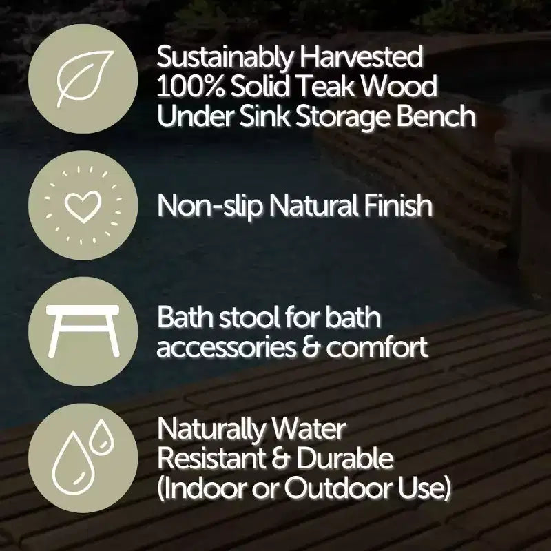 Nordic Teak 14 Spa/Baño Natural - Bajo Fregadero - Banco de Almacenamiento - Beige