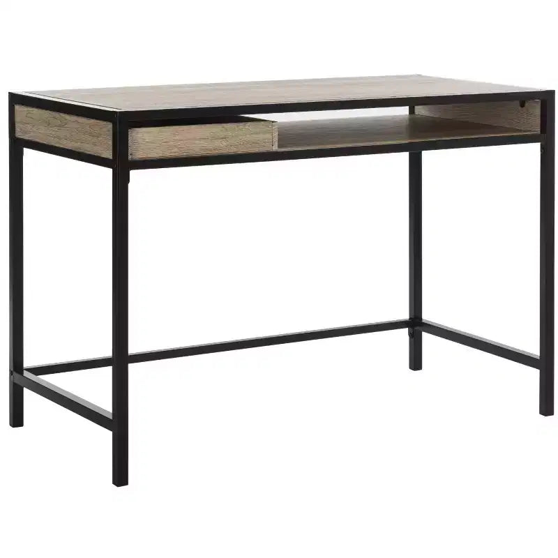 Escritorio Alan con 1 cajón y 1 estante - DSK2205 - Marrón rústico/Negro - Safavieh