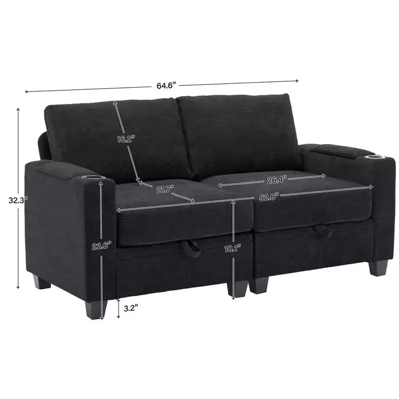 Hyleory Sillón Biplaza Tapizado en Chenilla con Almacenamiento para Sala de Estar Dormitorio