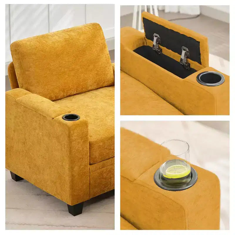 Hyleory Sillón Biplaza Tapizado en Chenilla con Almacenamiento para Sala de Estar Dormitorio