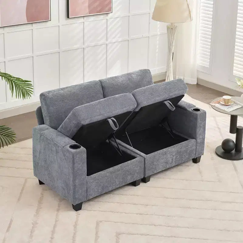 Hyleory Sillón Biplaza Tapizado en Chenilla con Almacenamiento para Sala de Estar Dormitorio
