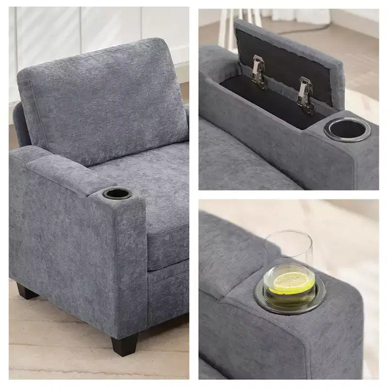 Hyleory Sillón Biplaza Tapizado en Chenilla con Almacenamiento para Sala de Estar Dormitorio