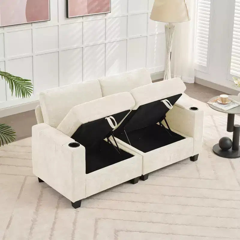Hyleory Sillón Biplaza Tapizado en Chenilla con Almacenamiento para Sala de Estar Dormitorio