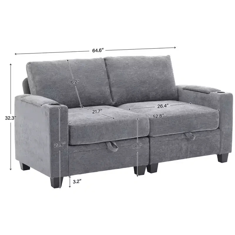Hyleory Sillón Biplaza Tapizado en Chenilla con Almacenamiento para Sala de Estar Dormitorio