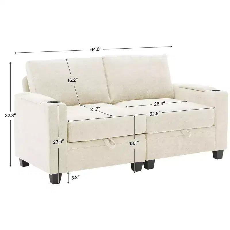 Hyleory Sillón Biplaza Tapizado en Chenilla con Almacenamiento para Sala de Estar Dormitorio
