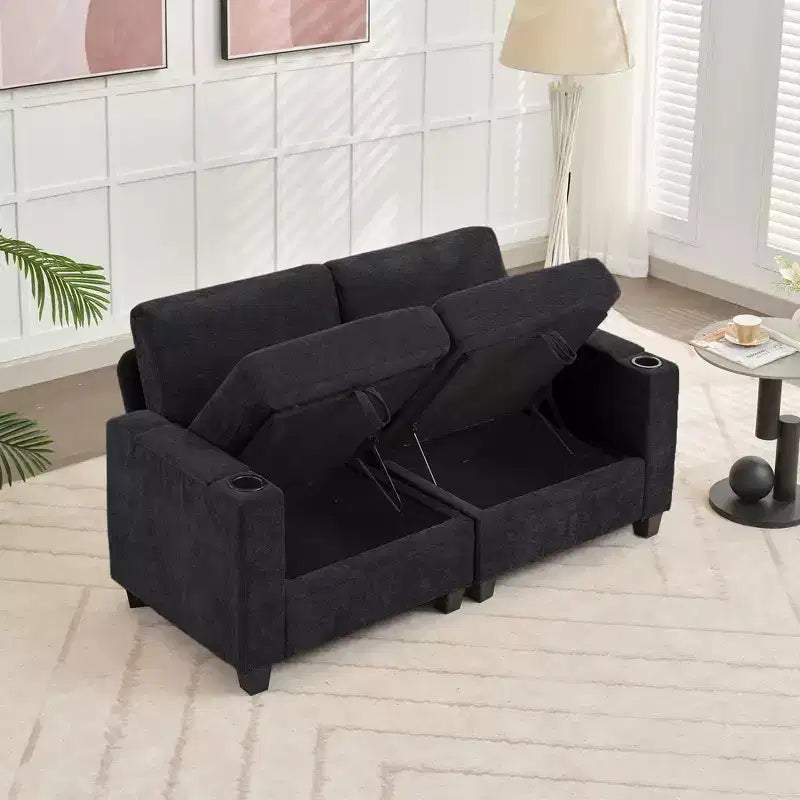 Hyleory Sillón Biplaza Tapizado en Chenilla con Almacenamiento para Sala de Estar Dormitorio