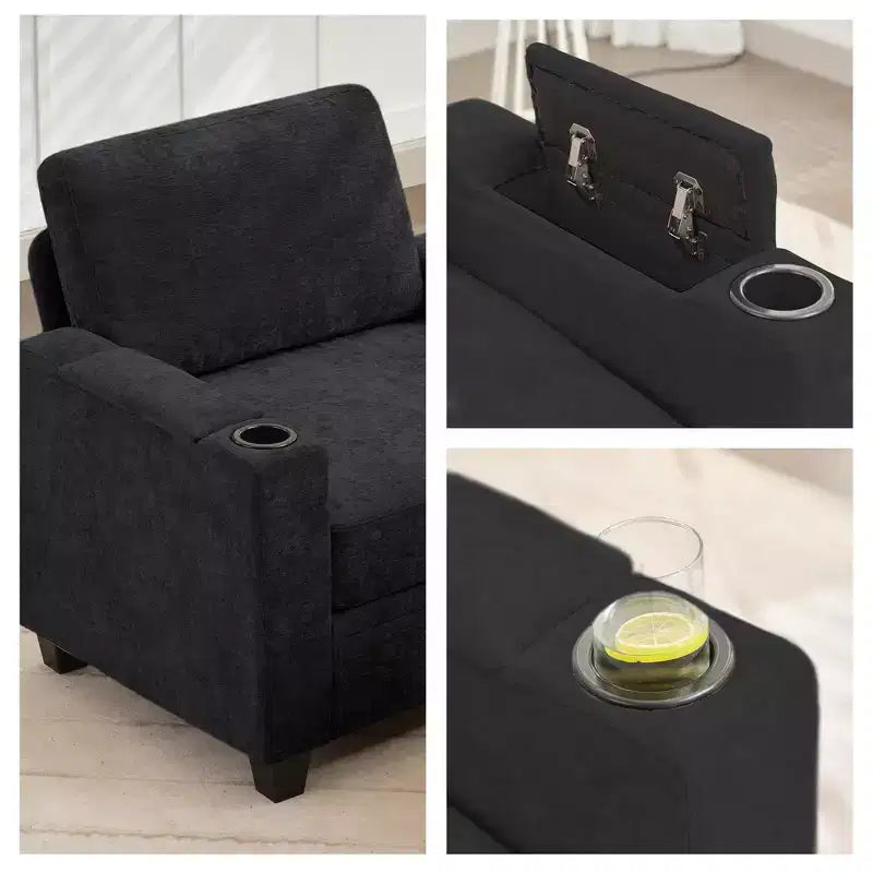 Hyleory Sillón Biplaza Tapizado en Chenilla con Almacenamiento para Sala de Estar Dormitorio