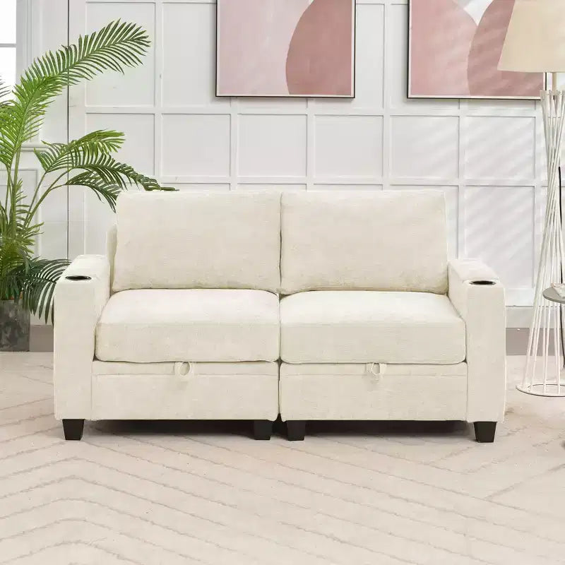 Hyleory Sillón Biplaza Tapizado en Chenilla con Almacenamiento para Sala de Estar Dormitorio