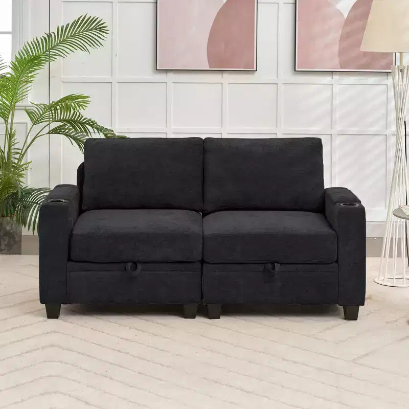 Hyleory Sillón Biplaza Tapizado en Chenilla con Almacenamiento para Sala de Estar Dormitorio