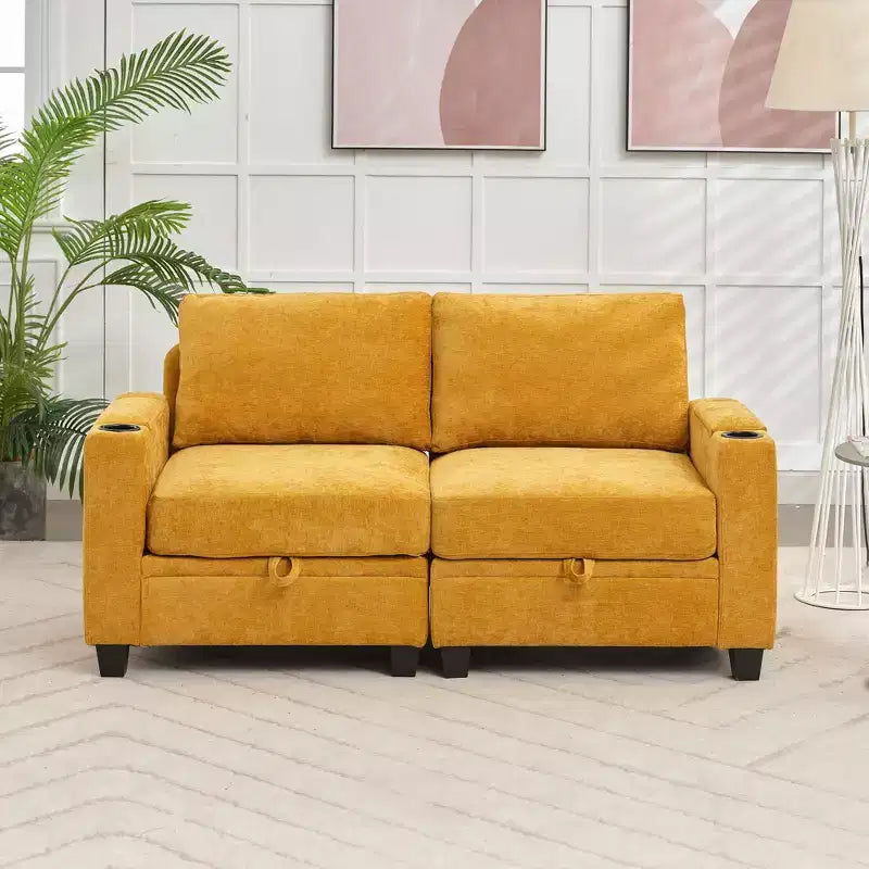 Hyleory Sillón Biplaza Tapizado en Chenilla con Almacenamiento para Sala de Estar Dormitorio