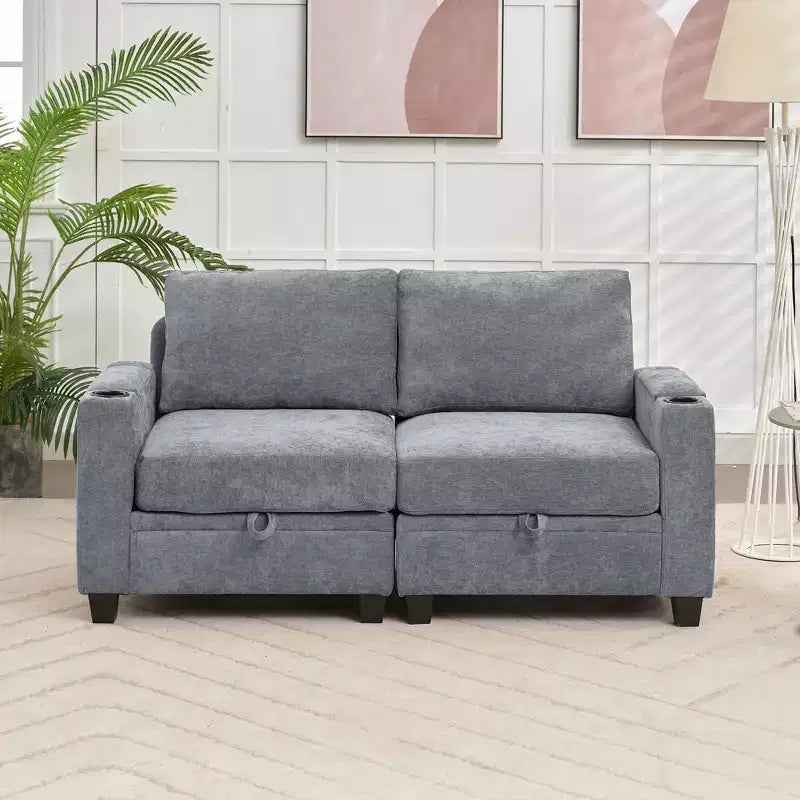 Hyleory Sillón Biplaza Tapizado en Chenilla con Almacenamiento para Sala de Estar Dormitorio