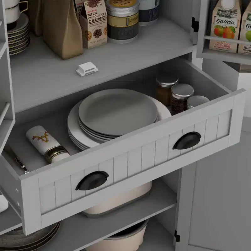 HOMCOM Mueble de Cocina Alto, Estantería de Almacenamiento con 6 Estantes de Puerta, un Cajón y 4 Estantes Ajustables, 71"