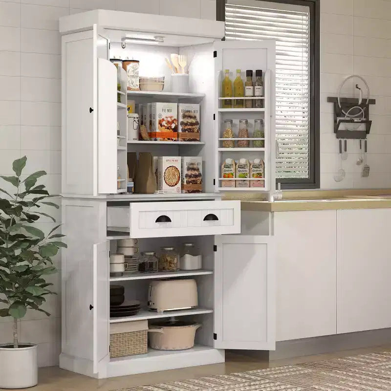 HOMCOM Mueble de Cocina Alto, Estantería de Almacenamiento con 6 Estantes de Puerta, un Cajón y 4 Estantes Ajustables, 71"
