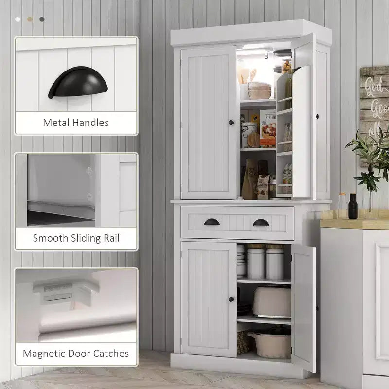 HOMCOM Mueble de Cocina Alto, Estantería de Almacenamiento con 6 Estantes de Puerta, un Cajón y 4 Estantes Ajustables, 71"