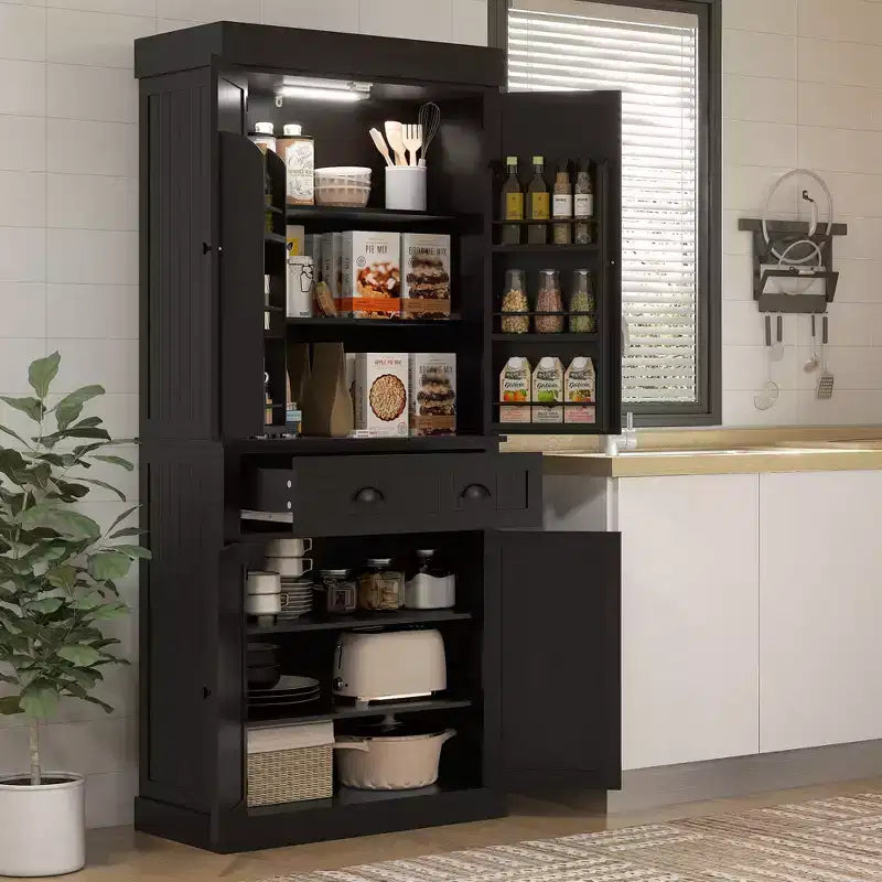 HOMCOM Mueble de Cocina Alto, Estantería de Almacenamiento con 6 Estantes de Puerta, un Cajón y 4 Estantes Ajustables, 71"