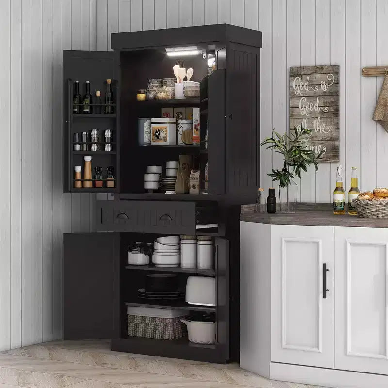 HOMCOM Mueble de Cocina Alto, Estantería de Almacenamiento con 6 Estantes de Puerta, un Cajón y 4 Estantes Ajustables, 71"