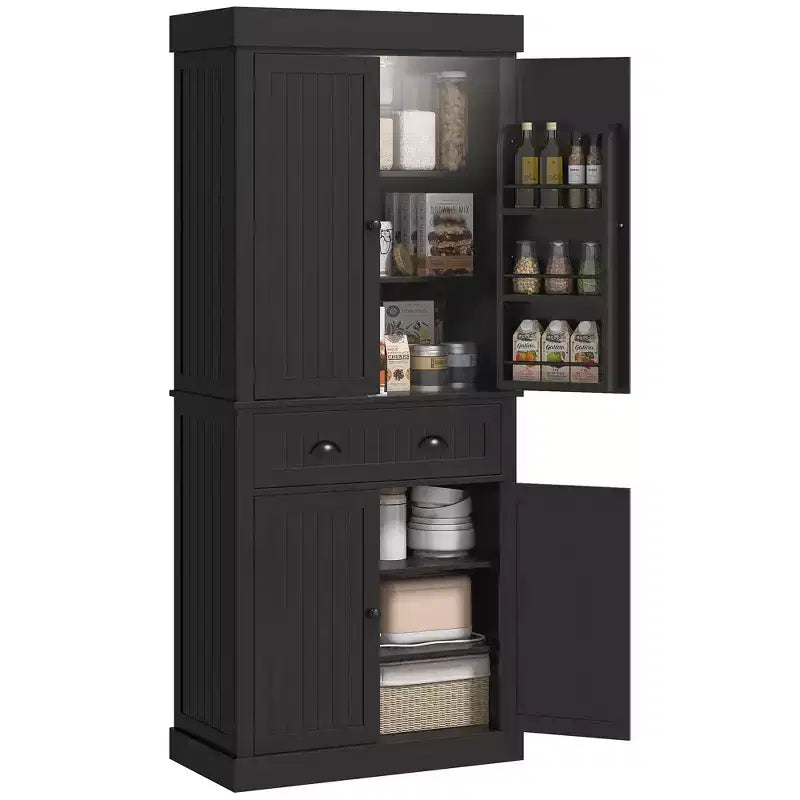 HOMCOM Mueble de Cocina Alto, Estantería de Almacenamiento con 6 Estantes de Puerta, un Cajón y 4 Estantes Ajustables, 71"