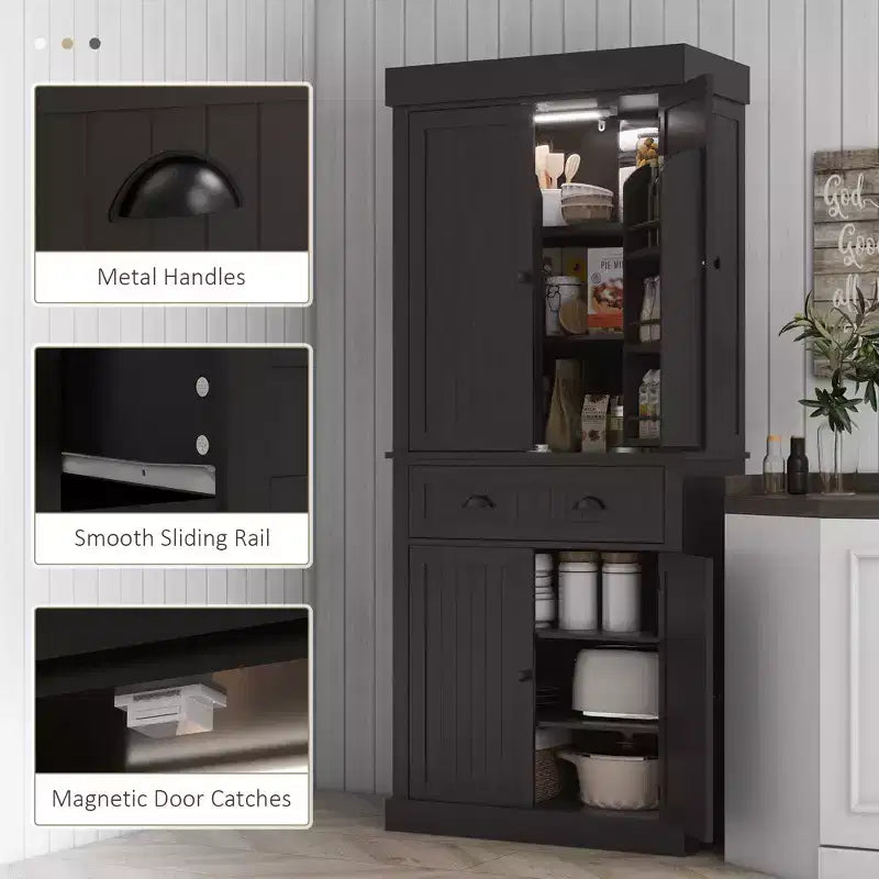 HOMCOM Mueble de Cocina Alto, Estantería de Almacenamiento con 6 Estantes de Puerta, un Cajón y 4 Estantes Ajustables, 71"