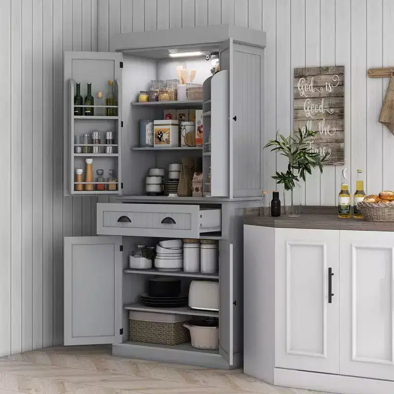 HOMCOM Mueble de Cocina Alto, Estantería de Almacenamiento con 6 Estantes de Puerta, un Cajón y 4 Estantes Ajustables, 71"