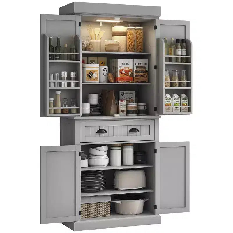 HOMCOM Mueble de Cocina Alto, Estantería de Almacenamiento con 6 Estantes de Puerta, un Cajón y 4 Estantes Ajustables, 71"