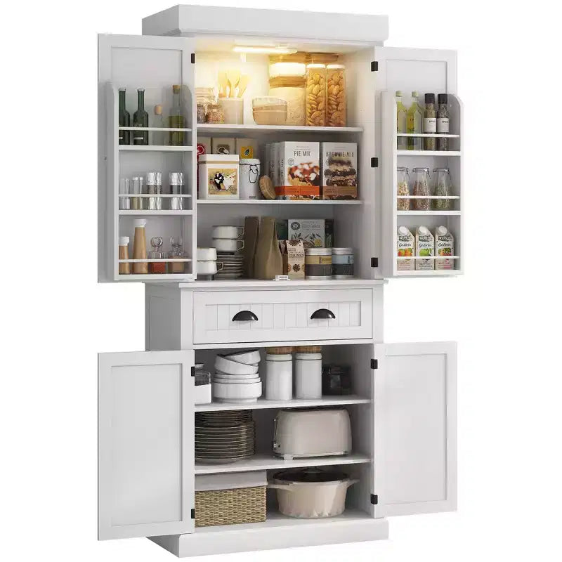 HOMCOM Mueble de Cocina Alto, Estantería de Almacenamiento con 6 Estantes de Puerta, un Cajón y 4 Estantes Ajustables, 71"