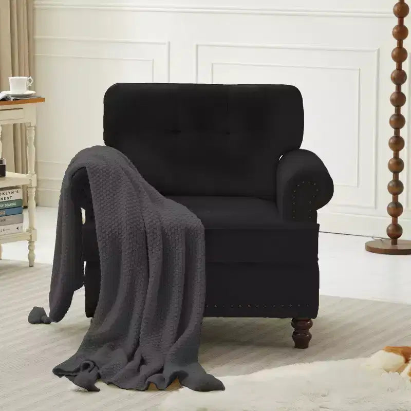 Sillón decorativo de chenilla con respaldo capitoné Hyleory, silla con reposabrazos para sala de estar, dormitorio u oficina