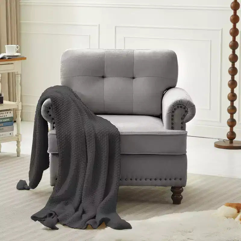Sillón decorativo de chenilla con respaldo capitoné Hyleory, silla con reposabrazos para sala de estar, dormitorio u oficina