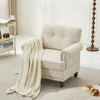 Sillón decorativo de chenilla con respaldo capitoné Hyleory, silla con reposabrazos para sala de estar, dormitorio u oficina