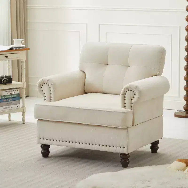 Sillón decorativo de chenilla con respaldo capitoné Hyleory, silla con reposabrazos para sala de estar, dormitorio u oficina