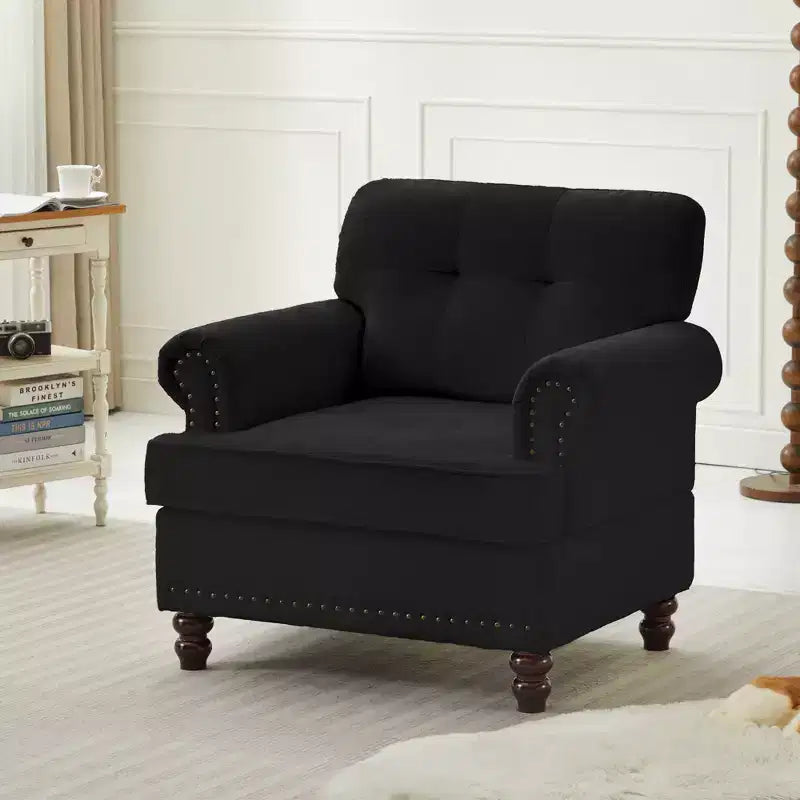 Sillón decorativo de chenilla con respaldo capitoné Hyleory, silla con reposabrazos para sala de estar, dormitorio u oficina