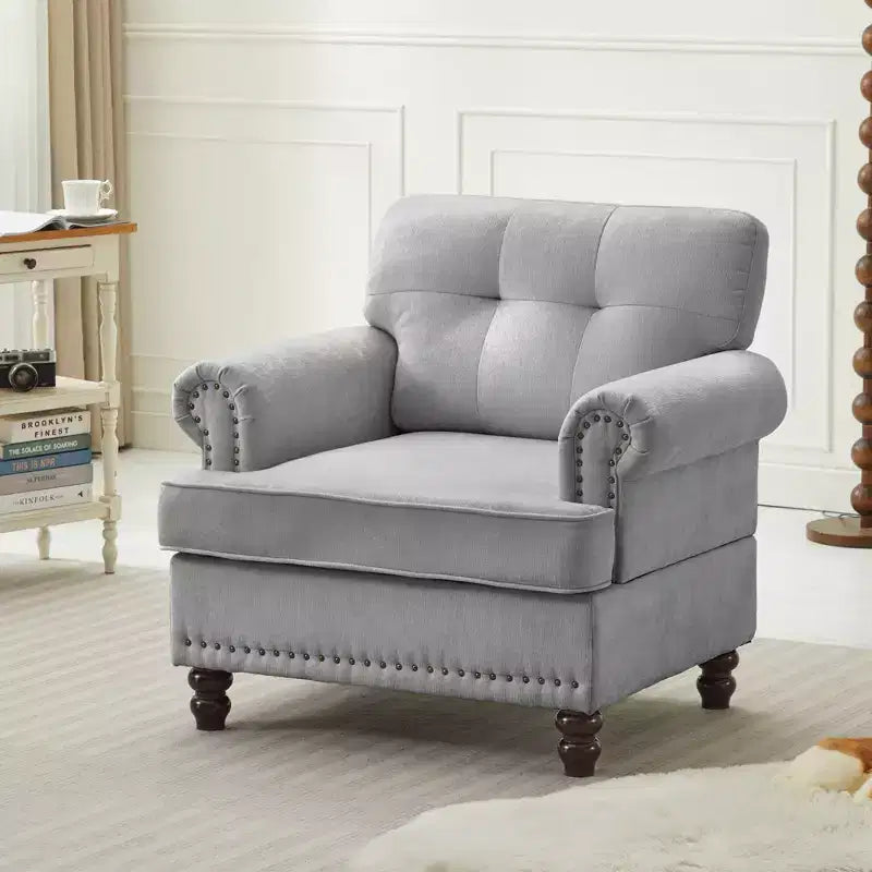 Sillón decorativo de chenilla con respaldo capitoné Hyleory, silla con reposabrazos para sala de estar, dormitorio u oficina