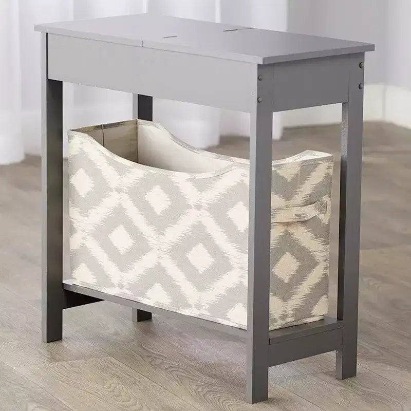 Mesa auxiliar Lakeside Collection con cubo de almacenamiento con estampado moderno - Madera con cesta de tela