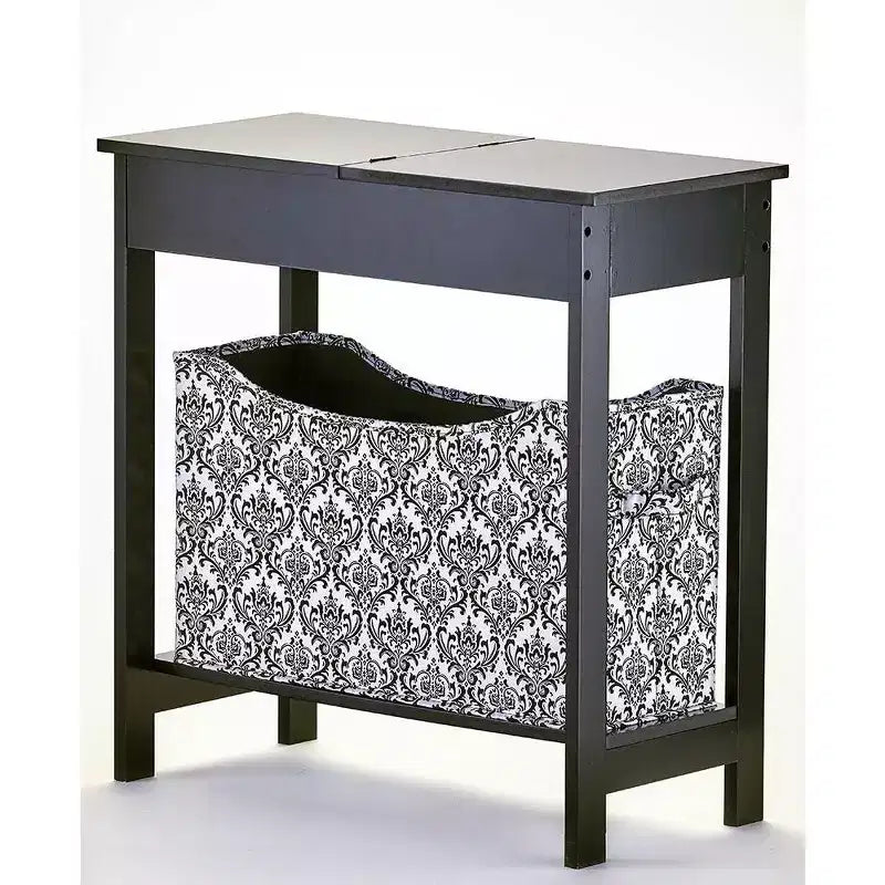 Mesa auxiliar Lakeside Collection con cubo de almacenamiento con estampado moderno - Madera con cesta de tela