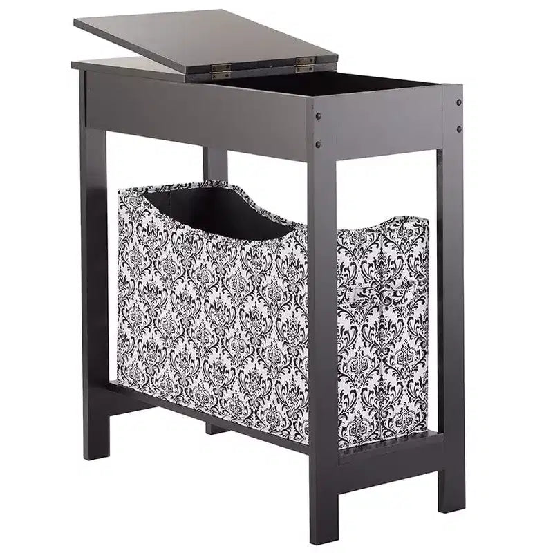 Mesa auxiliar Lakeside Collection con cubo de almacenamiento con estampado moderno - Madera con cesta de tela