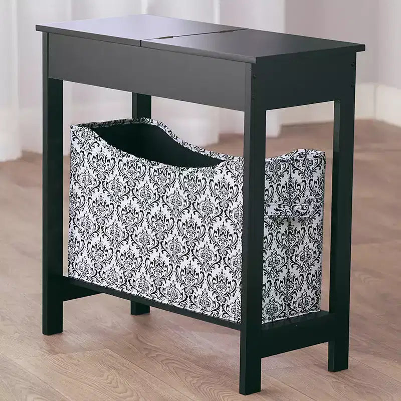 Mesa auxiliar Lakeside Collection con cubo de almacenamiento con estampado moderno - Madera con cesta de tela