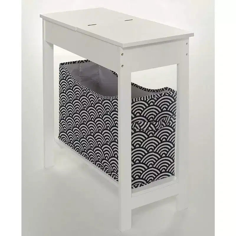Mesa auxiliar Lakeside Collection con cubo de almacenamiento con estampado moderno - Madera con cesta de tela