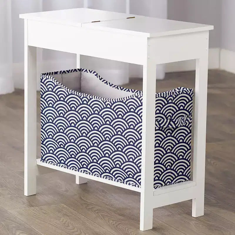 Mesa auxiliar Lakeside Collection con cubo de almacenamiento con estampado moderno - Madera con cesta de tela