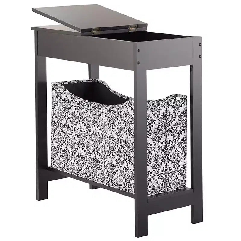 Mesa auxiliar Lakeside Collection con cubo de almacenamiento con estampado moderno - Madera con cesta de tela